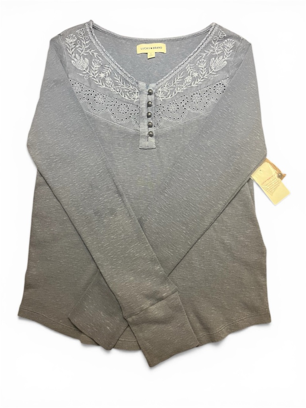 Lucky Brand Blue Grayish Ribbed Henley Top
